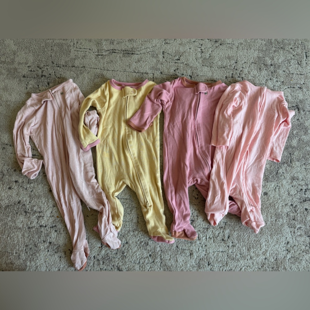 Baby Zip Footed Pajamas - Pastel Pink, Yellow & Rose